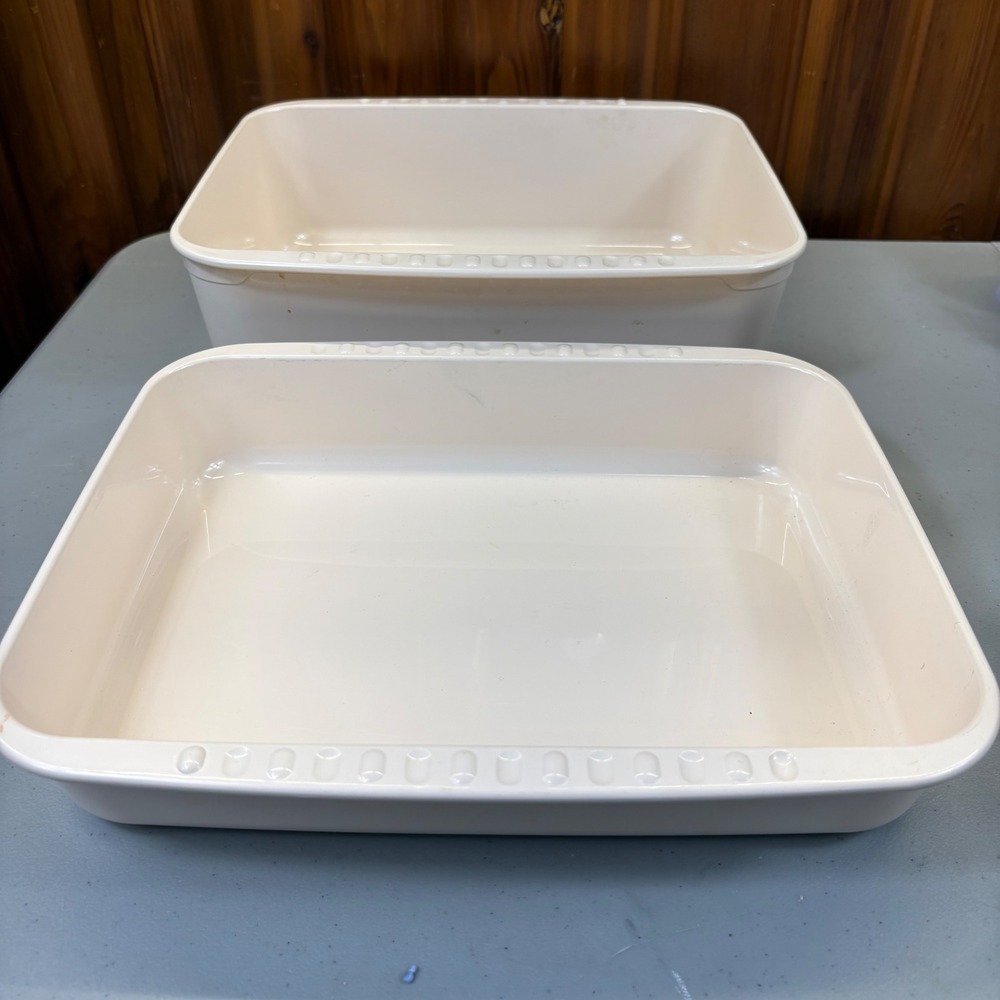 Set of 2 Vintage Tupperware Microwave Rectangle Roasting Lasagna 3Qt 5QT #2340